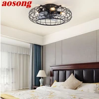 aosong nordic retro ceiling fan light led black creative design with lamp remote control for home bedroom dining room loft