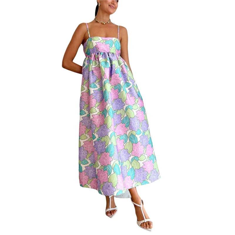

Y2k летнее женское платье с цветочным принтом на бретельках без рукавов с открытой спиной трапециевидные Длинные платья 1920-х Коктейльные пляжные платья