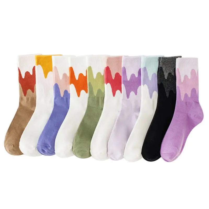 3 Pairs Women's Cotton Socks Gradient Colors Sports Socks Harajuku Fashion Man's Knitting Rib Skateboard Crew Socks Casual Soft