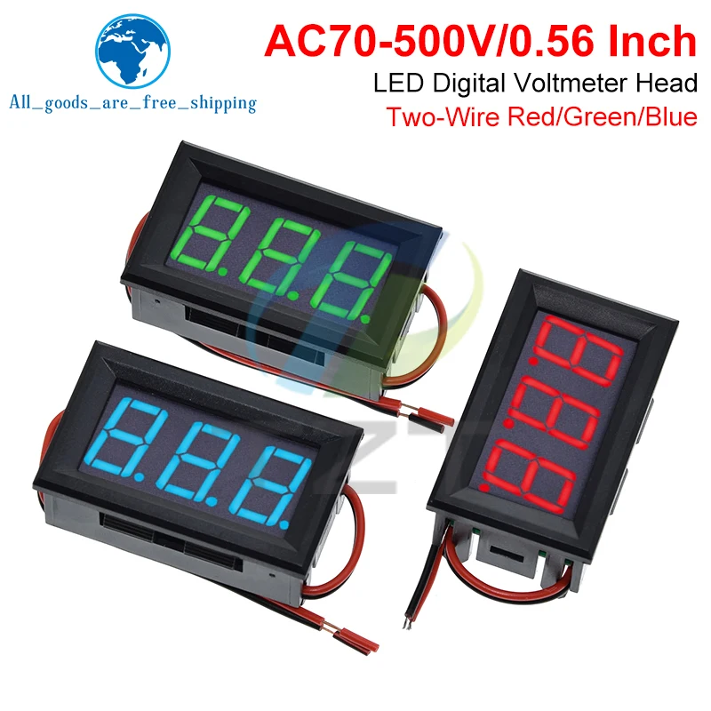 

AC 70-500V 0.56" LED Digital Voltmeter Voltage Meter Volt Instrument Tool 2 Wires Red Green Blue Display 110V 220V DIY 0.56 Inch