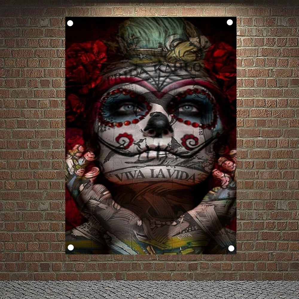 

Rose painted girl Posters Banners Wall Hanging Ornaments Skull Tattoo Art Flags Canvas Painting Wall Decor Wall Sticker Tapestry