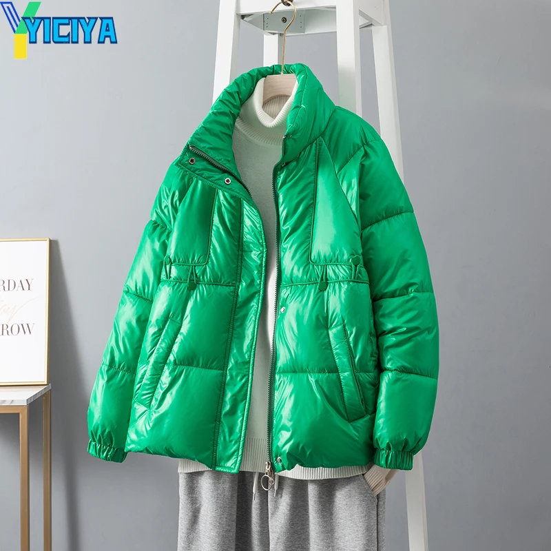 YICIYA Jackets For Women 2023 New Winter Parkas Female Glossy Cotton Jackets Stand Collar Casual Warm Parka Coat Female Outwear