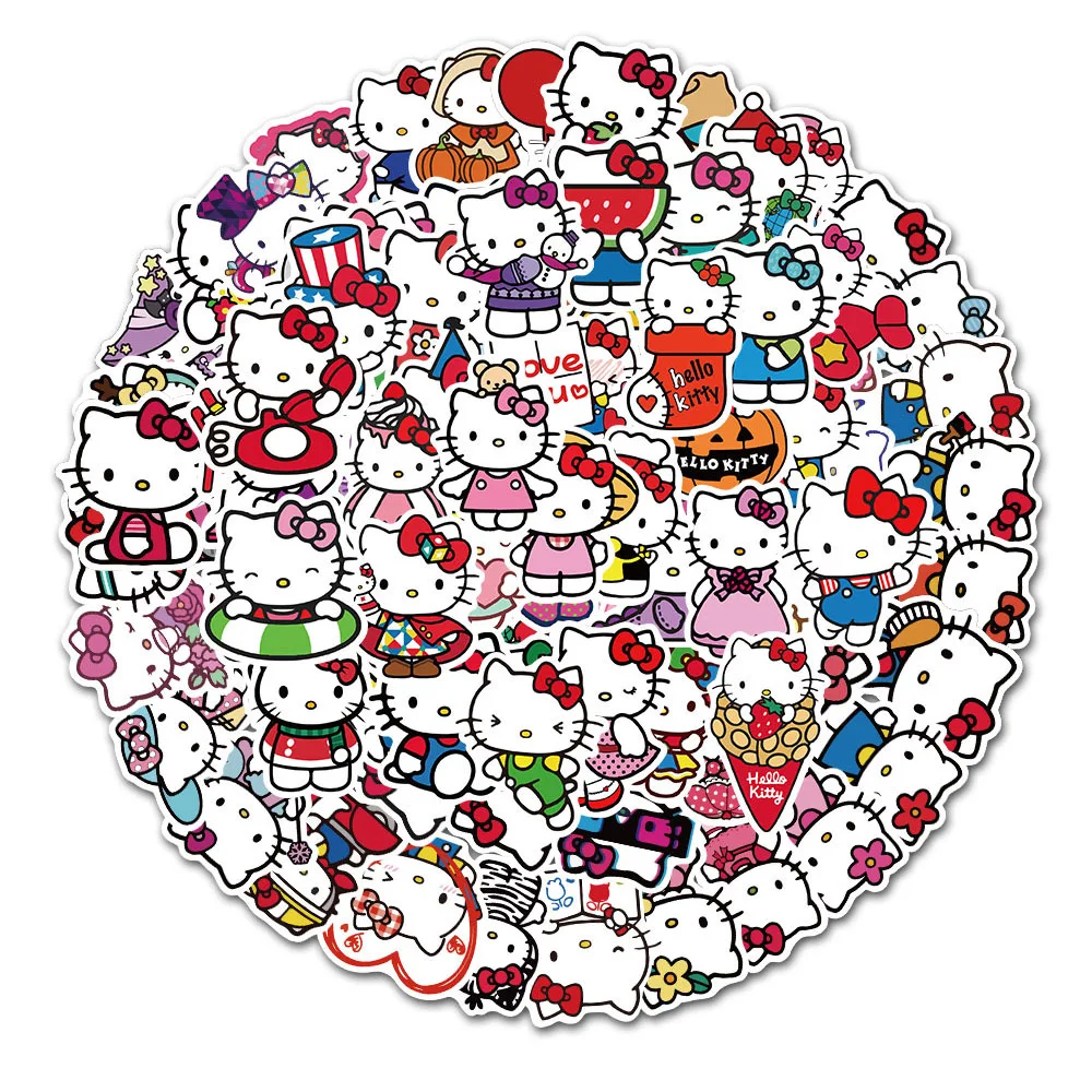 10/30/50/100pcs Cute Hello Kitty Cartoon Stickers Graffiti PVC DIY Guitar Laptop Phone Waterproof Decal Sticker Kids Classic Toy