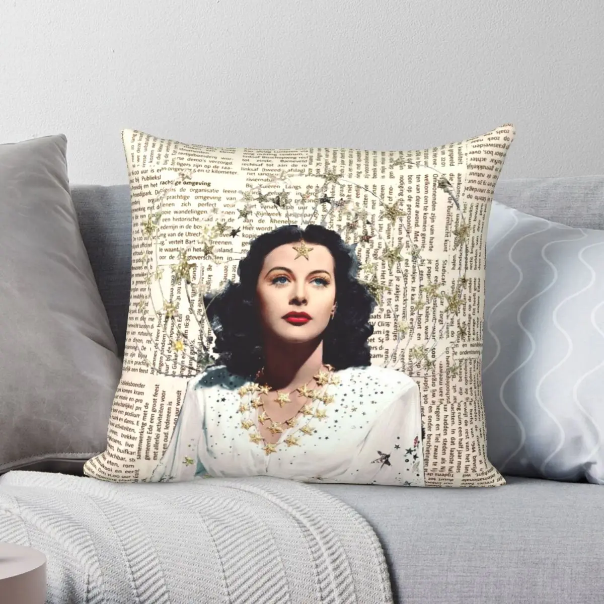 

Квадратная подушка Hedy Lamarr, чехол из полиэстера, льна, бархата, с принтом, с застежкой-молнией, декоративный чехол для подушки, оптовая продажа, 45x45