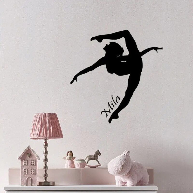 

Gymnast Girls Pattern Wall Decal Personalized Name Vinyl Wall Stickers for Kids Rooms Sport Custom Name Children Decor Mural