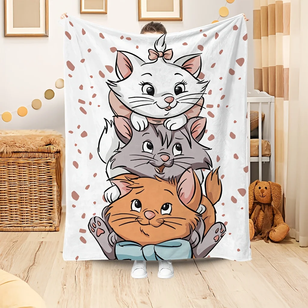 Фото Фланелевое одеяло с принтом Cat Adventure Cartoon Pattern, подходящее для всех сезонов, подходящее для гостиной, офиса, дивана и путешествий. №1