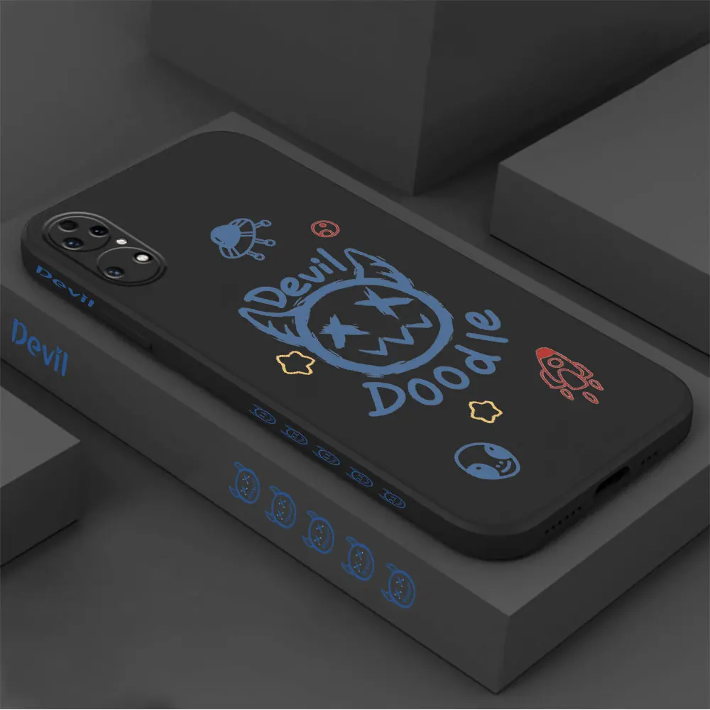 Demon Devil Smile Face Phone Case For Huawei P60 P50 P40 P30 P20 Mate 50 40 30 20 20X 10 Colour Liquid Silicone Cover Funda Capa