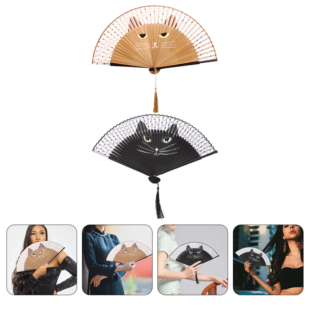 

Cooling Fan Cartoon Cat Vintage Hand Fans For Wedding Fabric Foldable Handheld Women