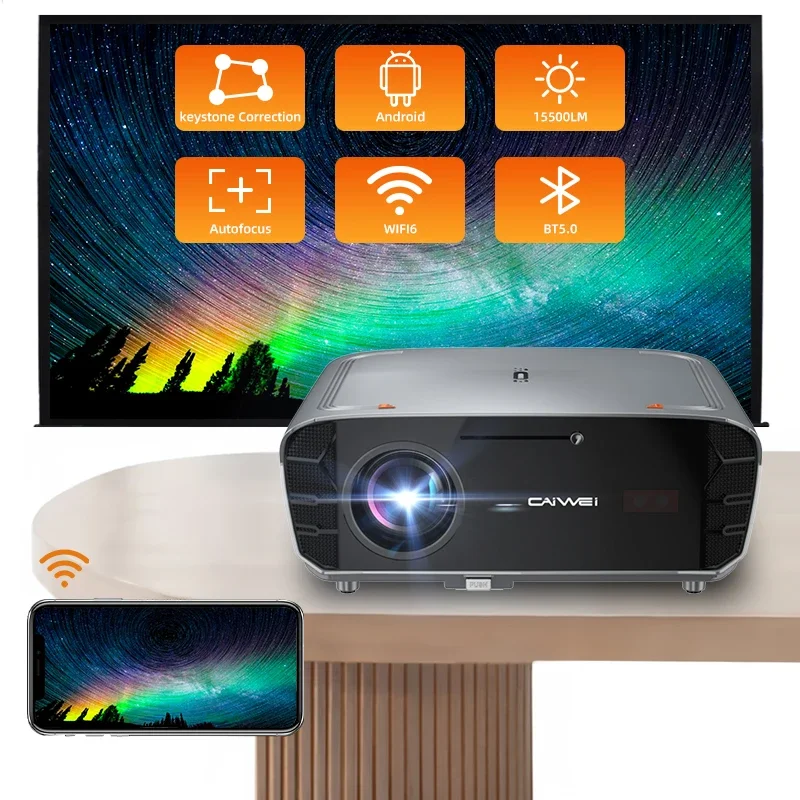 CAIWEI 15500Lm Android Beamer 4K проектор на открытом воздухе FHD 1080P видео домашний кинотеатр