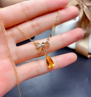 meibapj natural citrine gemstone bow pendant necklace 925 pure silver fine party charm jewelry for women