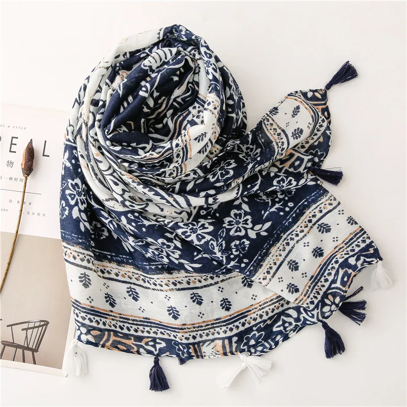 Этнический Женский Осенний Винтажный Длинный шейный платок с принтом в