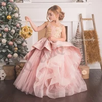 dark pink toddler birthday flower girl dress golden appliques bow wedding party dresses fashion show first communion all ages