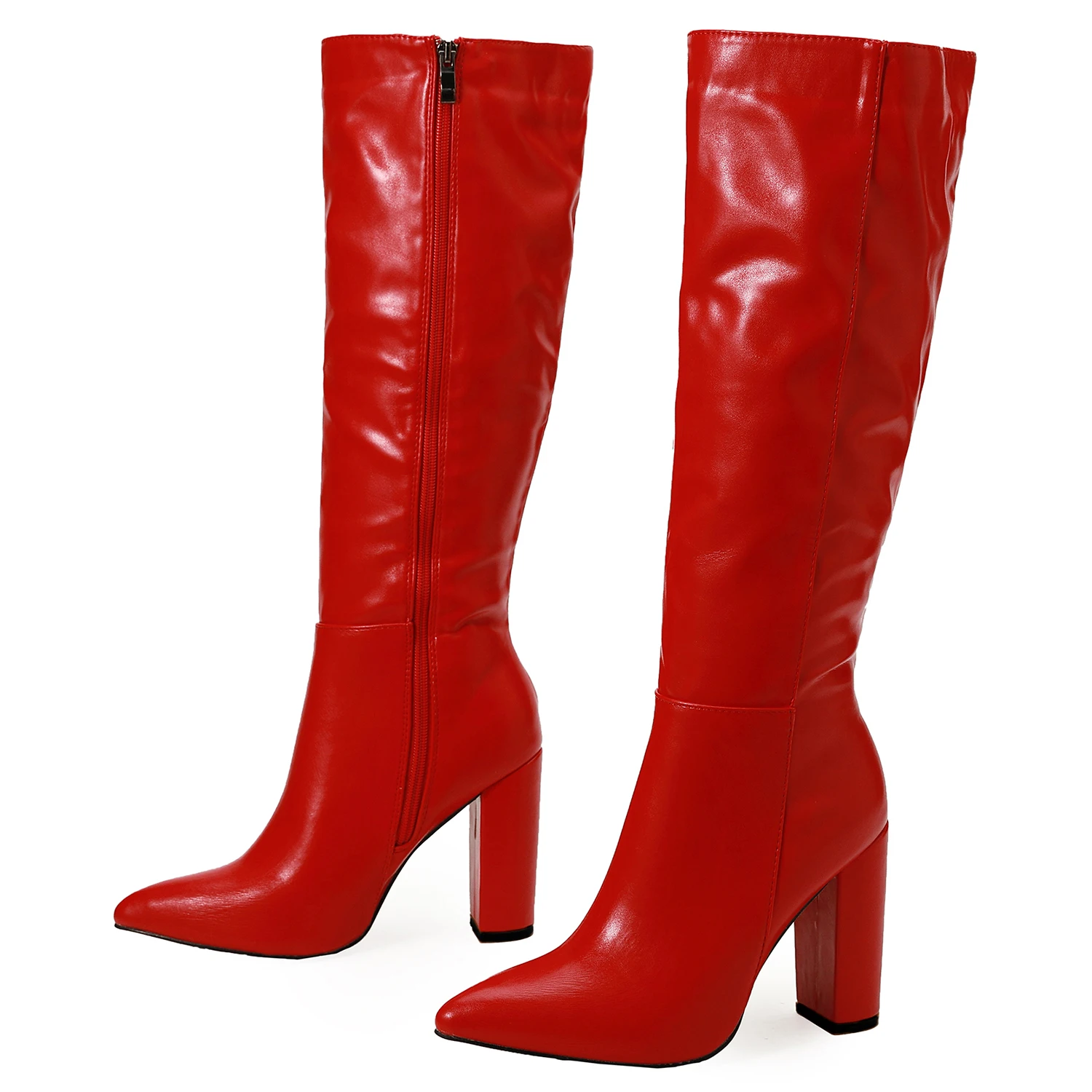 Xibeilove 2022 Fashion Women Knee High Motorcycle Boots Sexy Pointed Toe Square Heels Ladies Long Boot Zipper Female Shoes