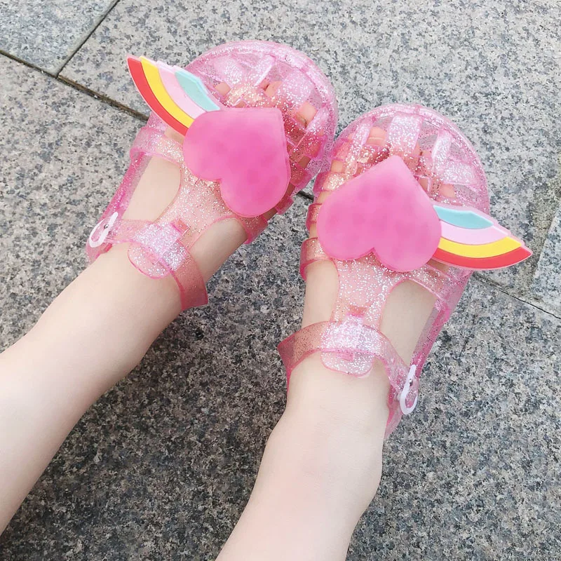 

2021Girls Kids Summer Crystal Sandals Candy Color Casual Shoes Flat Heel New Jelly Children's Shoes PVC Soft Baby Boy Beach Sand