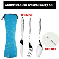 dinnerware spoon steak knife set fruit fork portable printed stainless steel travel cutlery outdoor tableware tool with gift bag