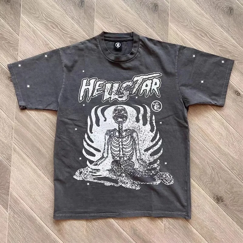 

Hellstar Studios Inner Peace T-Shirt Men Women Skeleton Printing Washed T Shirt Top Tees Clothing