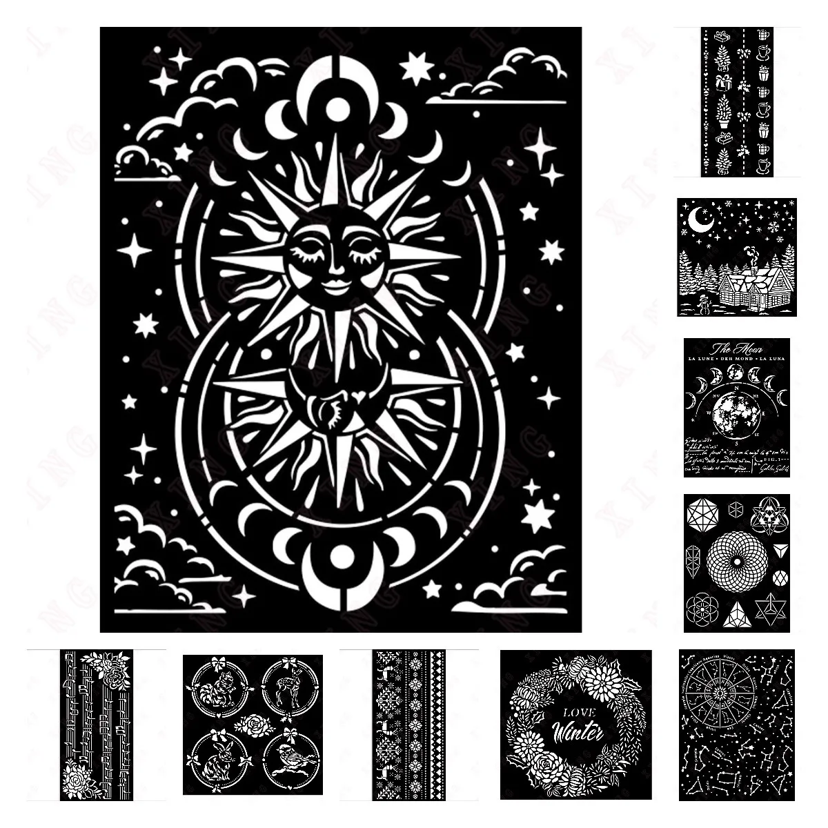

Painting Scrapbook Coloring Embossing Album Decorative Mold Diy Layering Stencils Sun Constellation Symbols the Moon Music Deer