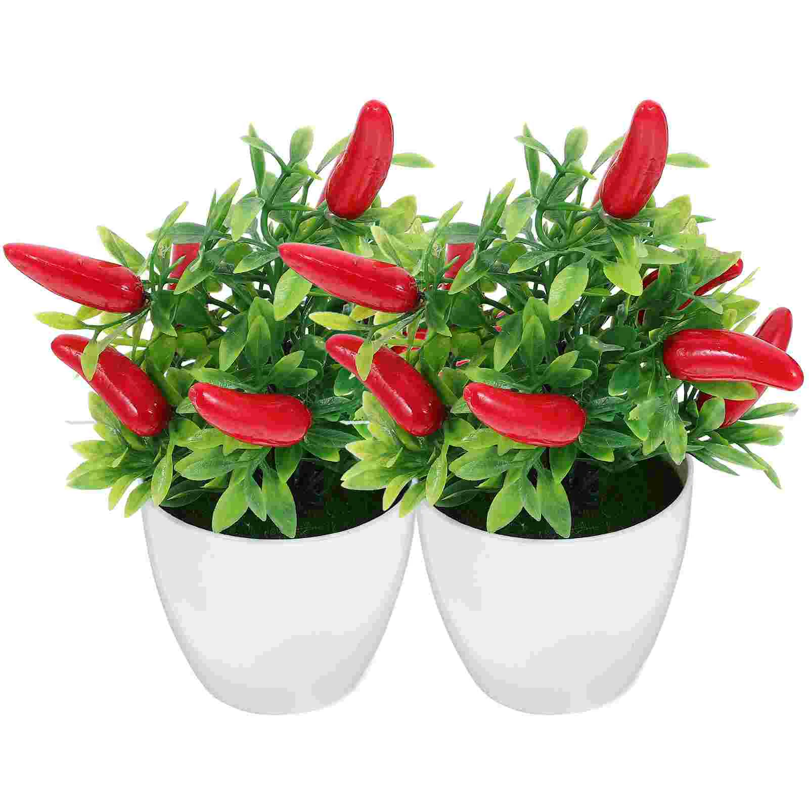 

2pcs Potted Plant Pepper Tree Artificial Pepper Tree Bonsai Potted Plant Adornment