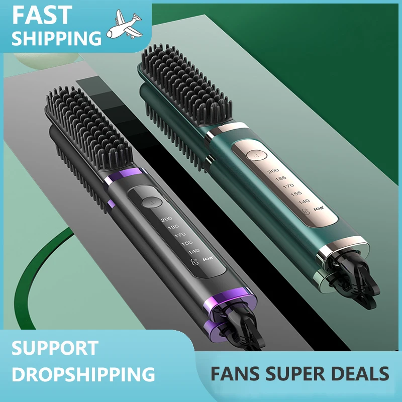 

Hair Straightening Brush Ionic with 5 Adjustable Temperatures LED Display for Anti Static Home Travel Hair Straightener