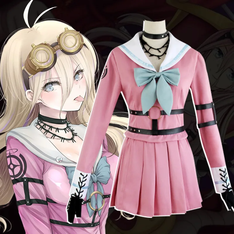 

Anime ニューダンガンロンパV3 みんなのコロシアイ Miu Iruma JK Adult Costume Pink Female Uniform Halloween Cosplay Costume Accessories Set