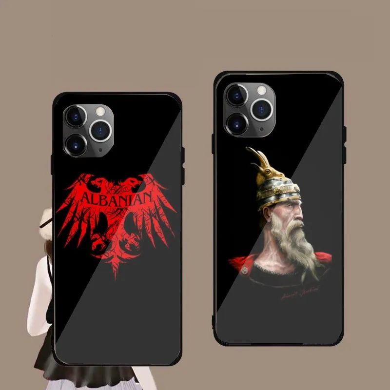 

Чехол для телефона с флагом Албании для IPhone 14, 13, 12, 11, XS, X, 8, 7, 6 Plus, Mini Pro Max, SE 2022, черный стеклянный чехол для телефона из поликарбоната и ТПУ