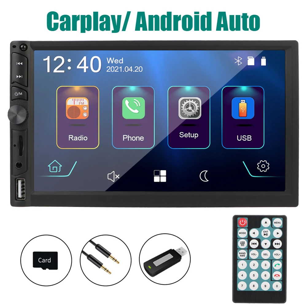 

Bluetooth Carplay 2 Din Touch Screen FM Receiver Car Radio Multimedia Player Video Audio Hands-free TF USB 7 Inch