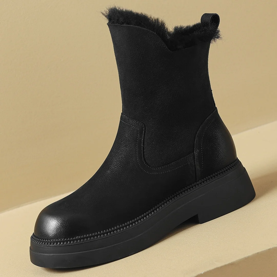 Женские зимние ботильоны на плоской подошве из овчины с боковой молнией и