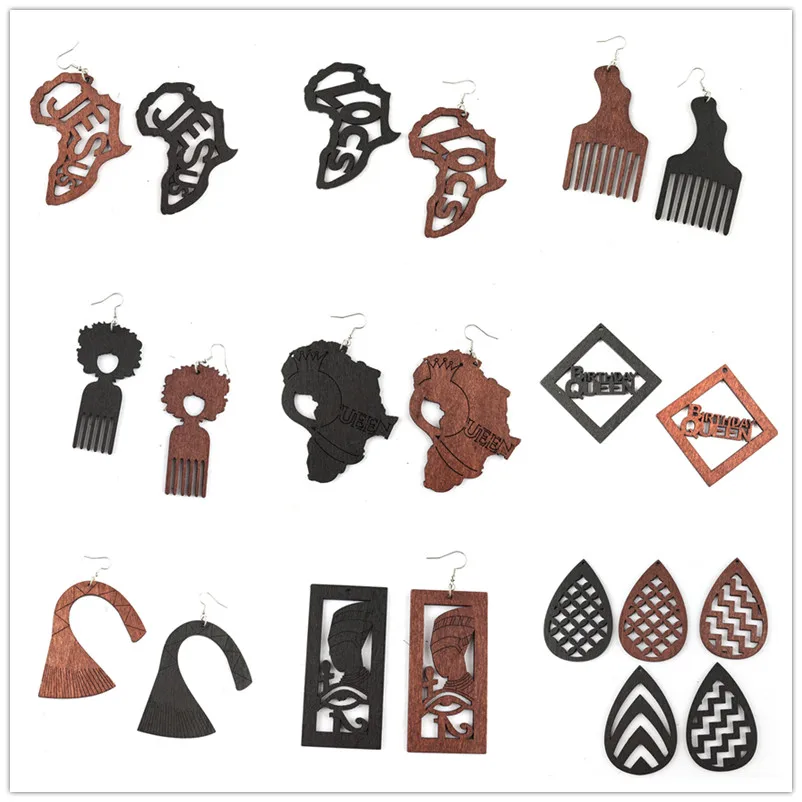 

Free shipping!! African Pharaoh Locs Jesus Wooden Earrings can mixed designs