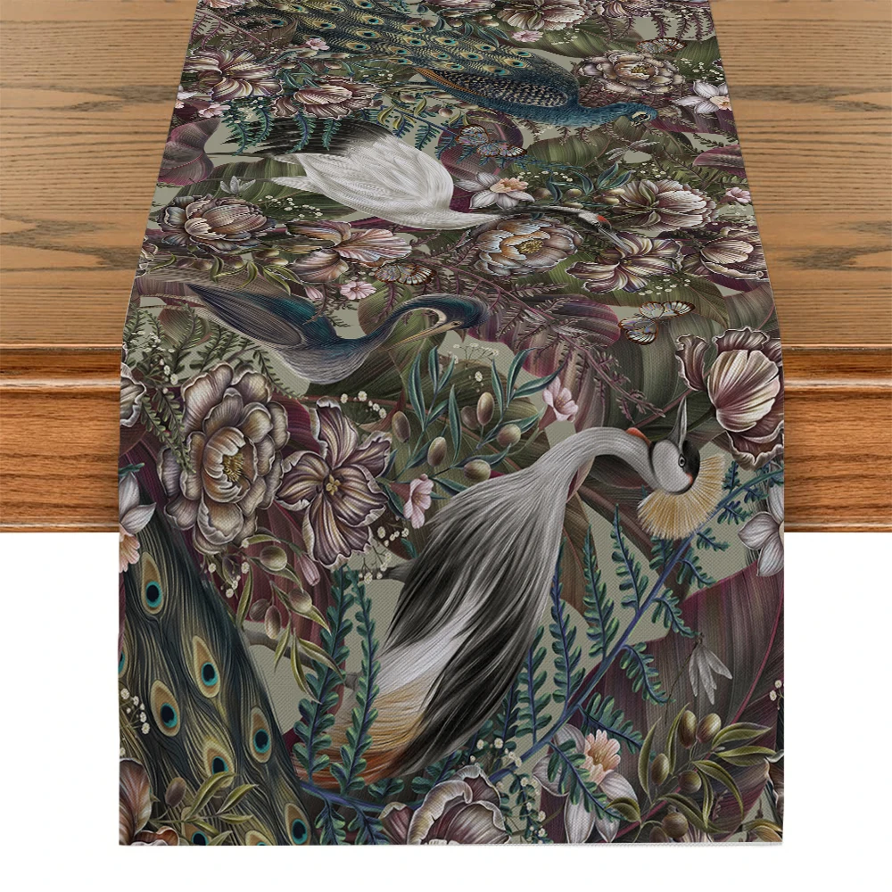 

Скатерть-дорожка полиэстер Cranes, Peacocks and Birds Tropical Plants