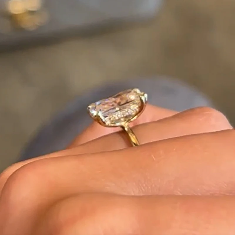 JOVOVASMILE Moissanite Ring Engagement Jewelry For Women 4 Carat 11x7.5mm Crushed Ice Hybrid Radiant Cut 14k Yellow Gold Ring