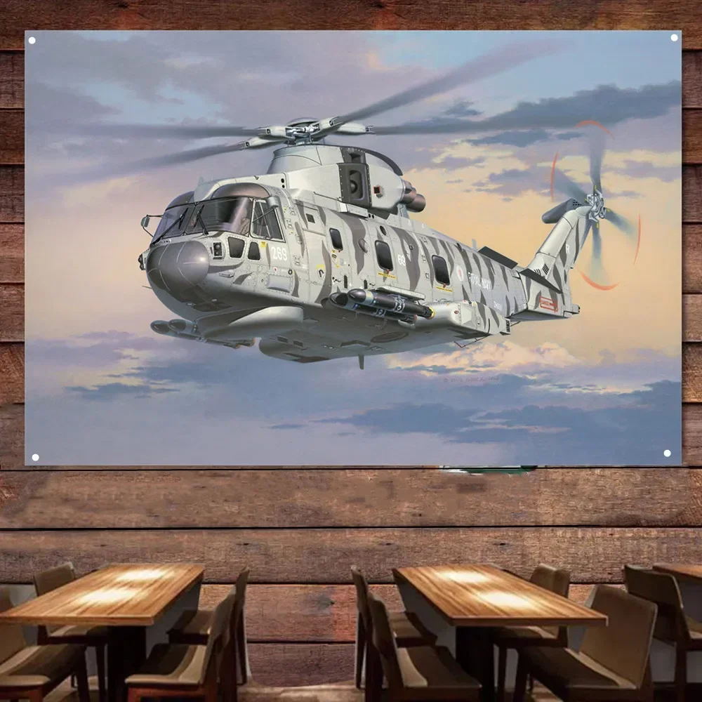 EH-101 Merlin Attack Вертолет Настенный художественный флаг Гобелен-Авиационные военные