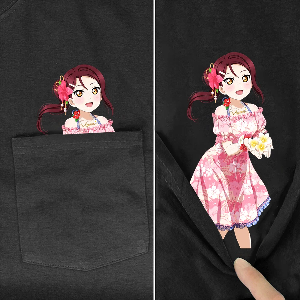 

Футболки CLOOCL Love Live Superstar, футболки с мультяшным аниме принтом и карманами, черные повседневные топы из 100% хлопка с коротким рукавом, уличная ...