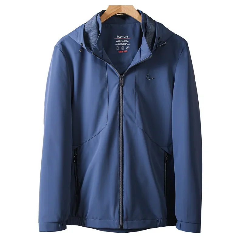 Роскошная тканевая мужская весенне-осенняя элитная куртка с капюшоном