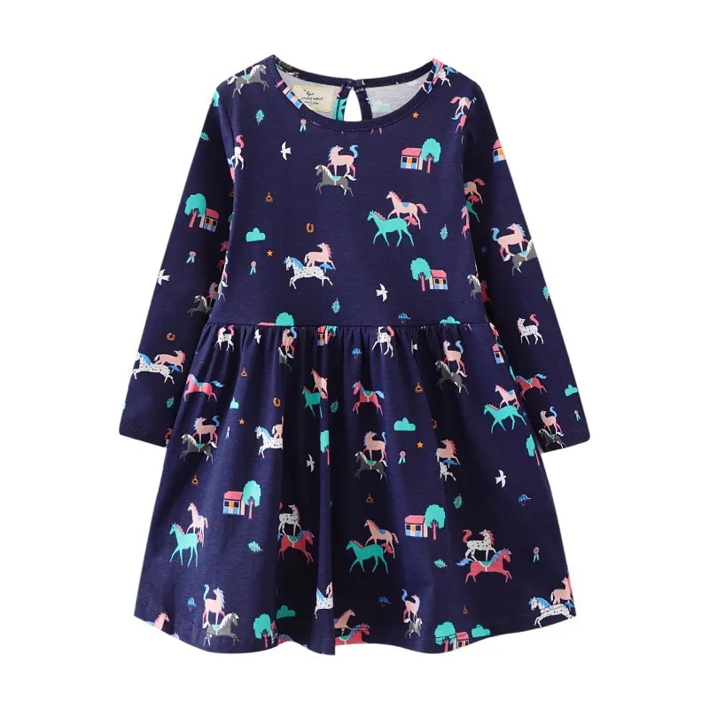 

Jumping Meters Toddler Animals Girls Dresses Horse Print Hot Selling Long Sleeve Kids Costume Autumn Children's Clothes Skirts