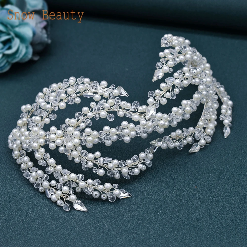 

DZ076 Crystal Bridal Headband Silver Flower Bride Tiara Rhinestone Wedding Hair Vine Pearls Bride Hair Pieces for Women Headwear