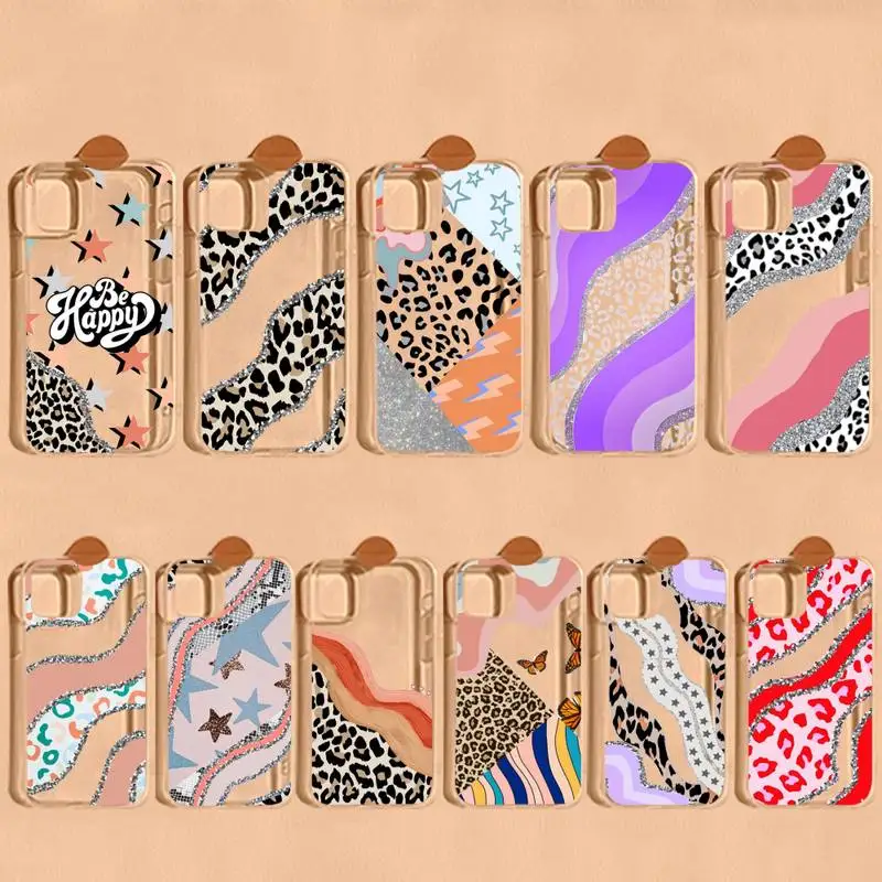 

Vintage Glitter Leopard Print Phone Case For iPhone 13 14 Pro Max XS XR 12 11 Pro 13 Mini 6 7 8 Plus Soft Clear Back Cover