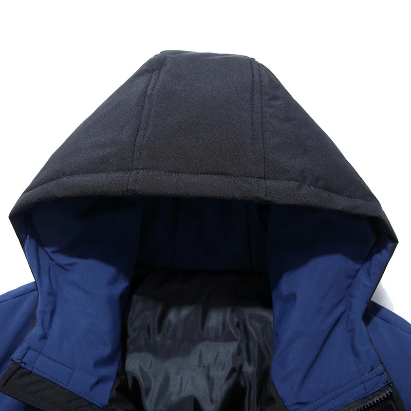 Mens Down Jacket Winter Warm Hooded Windbreaker Coat High Street Trend Patchwork Parka Outdoor Thick Windproof Down Jackets Men