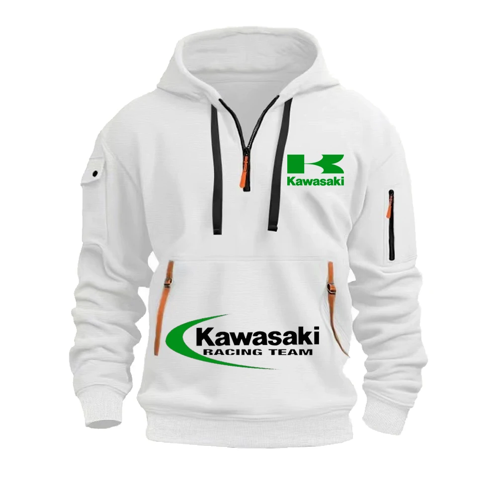 Фото Kawasaki Logo 2025 Новая мужская толстовка с капюшоном на полумолнии для любителей экстремальных видов спорта на открытом воздухе, весенне-осенняя повседневная спортивная толстовка №3