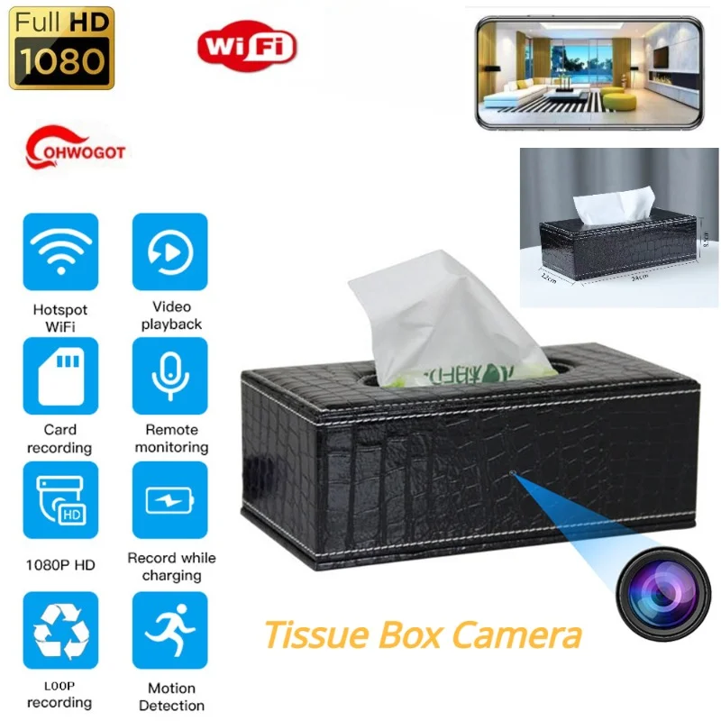 

1080P HD Wifi Mini Camera Motion Detection Wireless IP Tissue Box Camcorder Hotel Home Security Nanny Cam Storage Box Recorder
