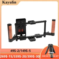 kayulin adjustable camera 7 inch monitor cage rig with dual wooden handle power supply splitter for monitor