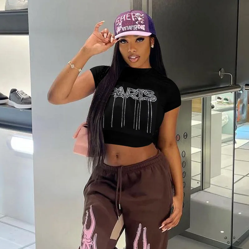 

Женская футболка с коротким рукавом, трикотажная футболка с вышивкой и кисточками, с графическим принтом, Y2K, летняя уличная одежда, 2023