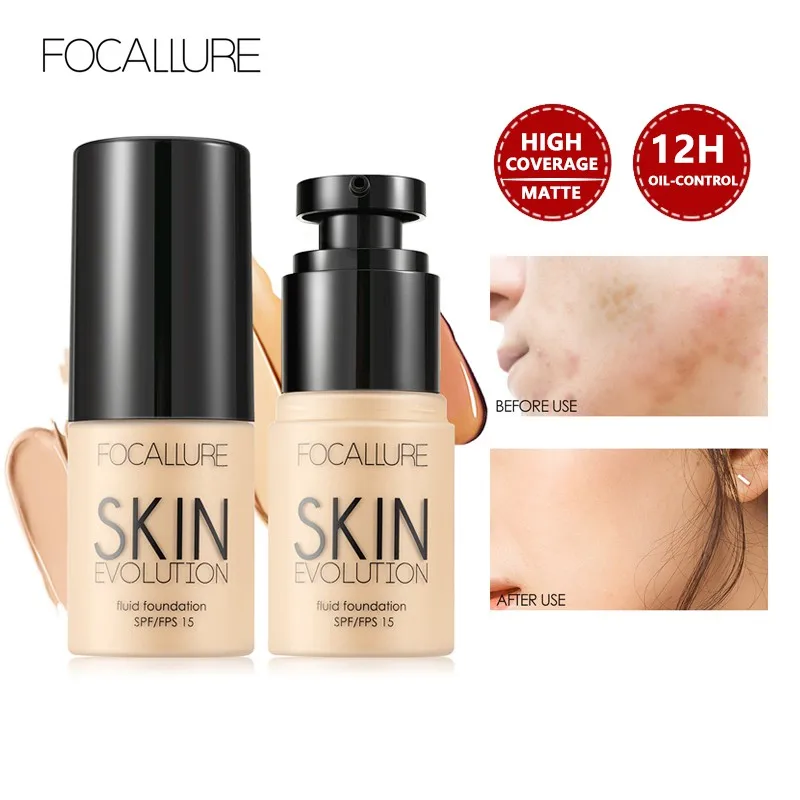 FOCALLURE Professional Face Liquid Foundation Cream Full Coverage Concealer Waterproof Makeup Base Brighten Cover Dark Circles