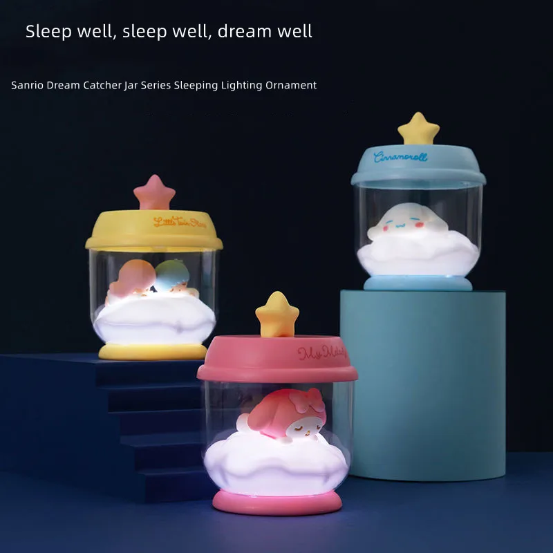 Kawaii Sanriod Anime Peripheral Dream Catcher Jar Series Cartoon Mymelody Cinnamoroll Rechargeable Night Light Glowing Ornament