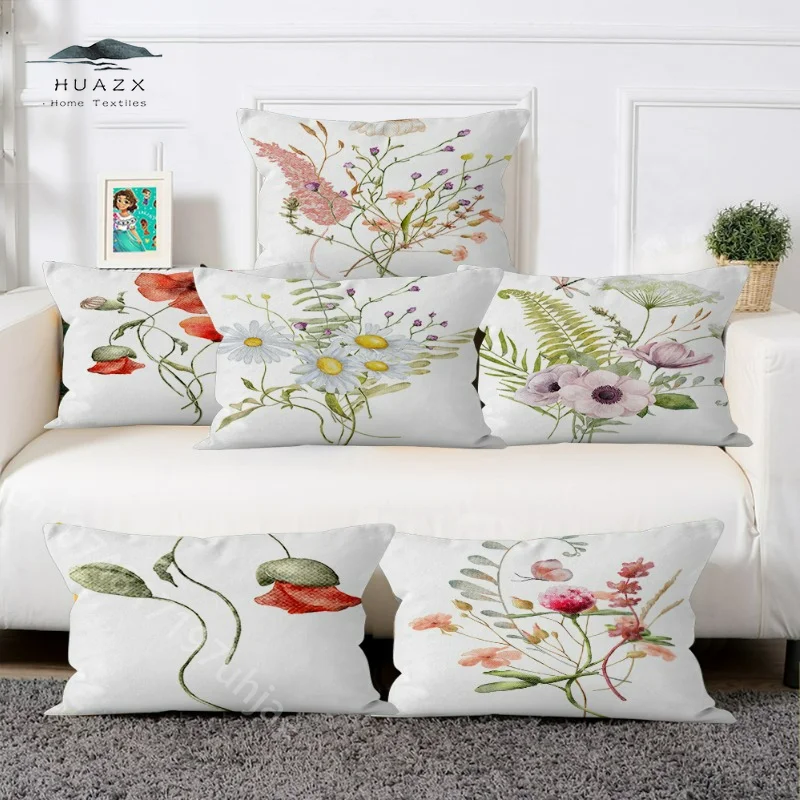 

Watercolor Flower Pillow Case Peach Skin Cushion Cover Backrest Chair Pillowcase Pillowcases Decorative Sofa Cushions Covers