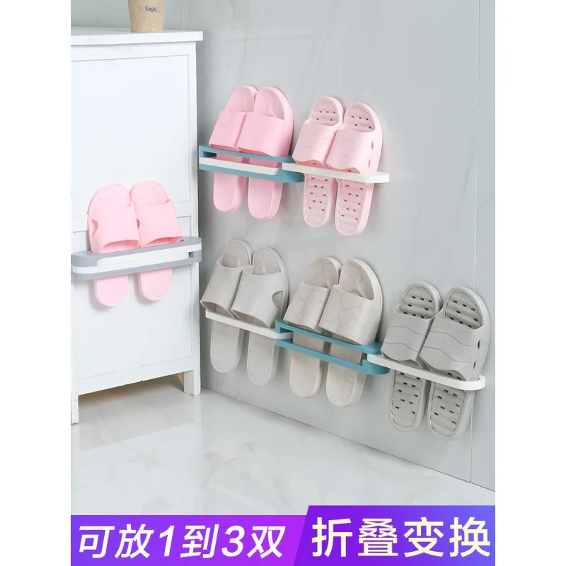 

Bathroom Accessories Wall Shelf Foldable Bathroom Slipper Rack One To Three Wall Mounted Non Perforated Toilet Wall Storage Rack