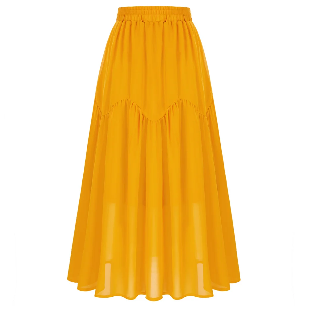 

BP Women Vintage Tiered Swing Skirt High Waist Mid-calf Flared A-Line Skirts Pleated Long Skirt Dress A50
