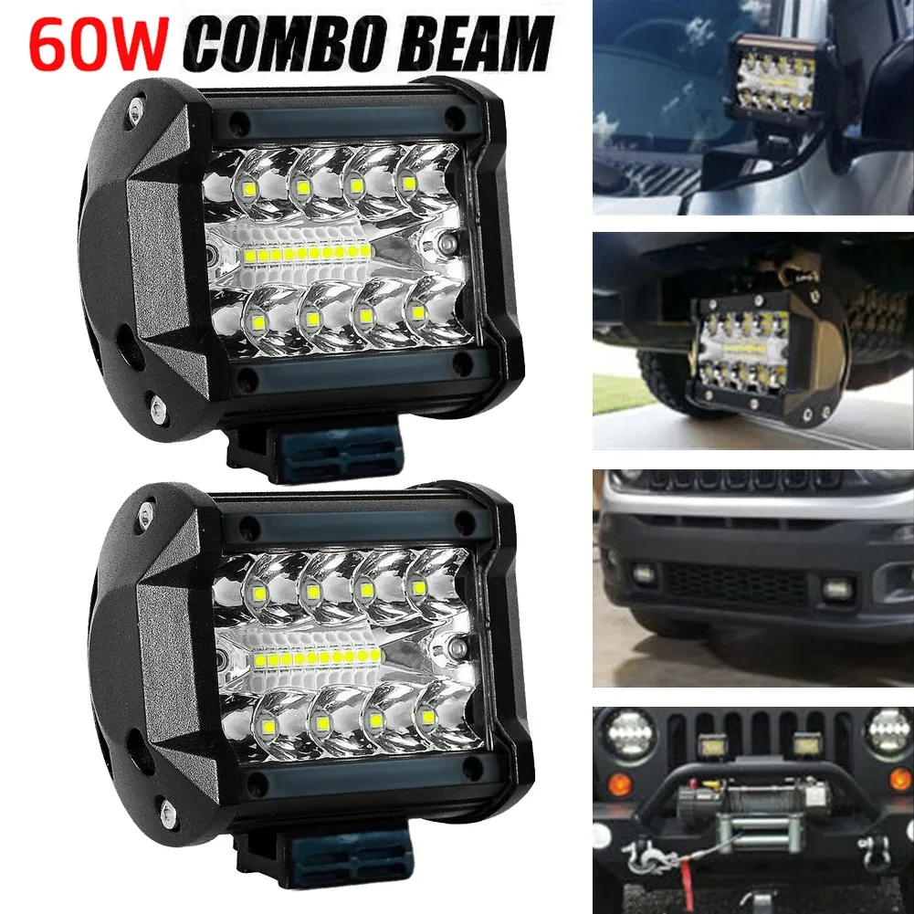 

1X Car Trucks LED Spotlight Headlights Work Light Bar Spot Flood Combo Pods 60W 12V Fog Lamp SUV ATV UTV Offroad LED Headlights