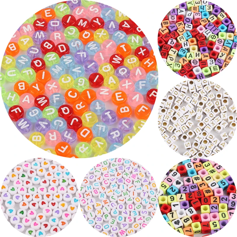 100 шт./лот акриловые бусины с цифрами буквы английский круглый квадратный Алфавит