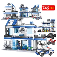 city police station building blocks military helicopter ww2 car team bricks educational toys children boy gifts