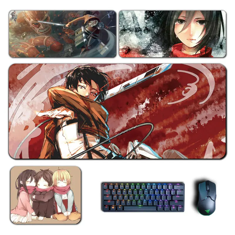 

Большие коврики для мыши с изображением аниме атаки на титанов, коврик для мыши Mikasa Levi Eren, компьютерный коврик для ноутбука, геймерский ковр...